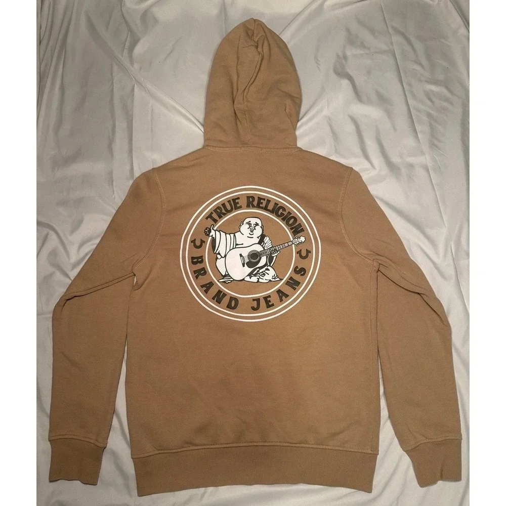 True Religion Zip Up Hoodie Tan Regular Fit Buddha Graphic‎ Streetwear Small